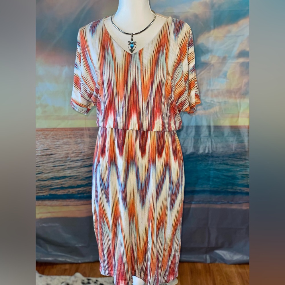 CHICOs Soft Comfy Colorful Print Artsy Dress
